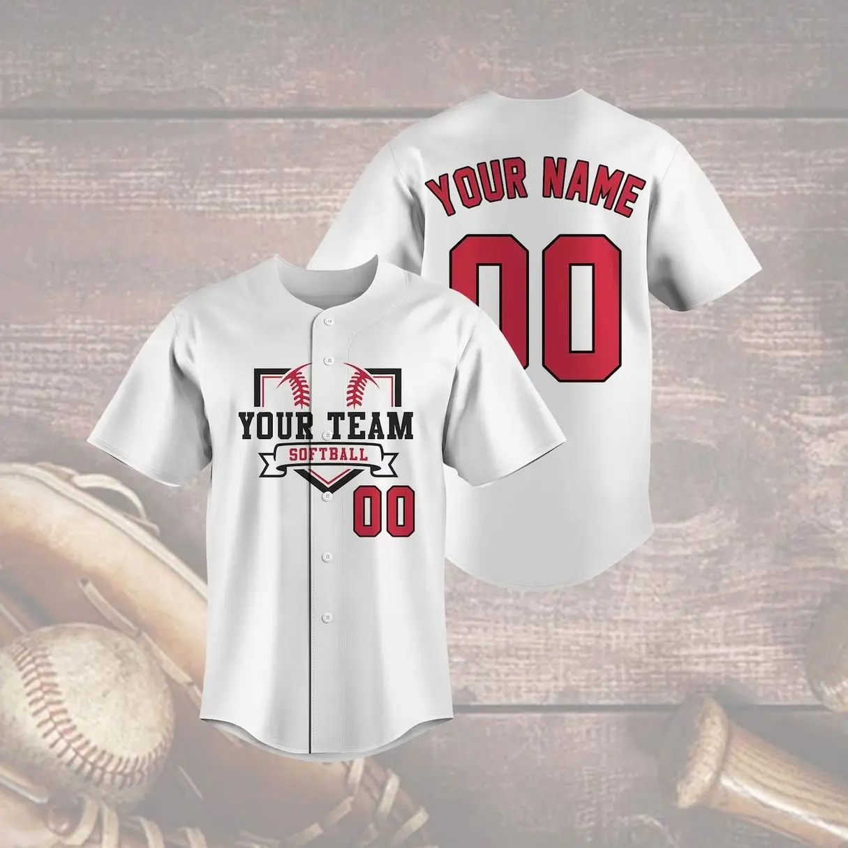 Custom Softball Jersey, Personalized Team Name and Number Shirt, Red Black Design, Game Day Uniform, Youth Sports Fan Gift Idea 0I0