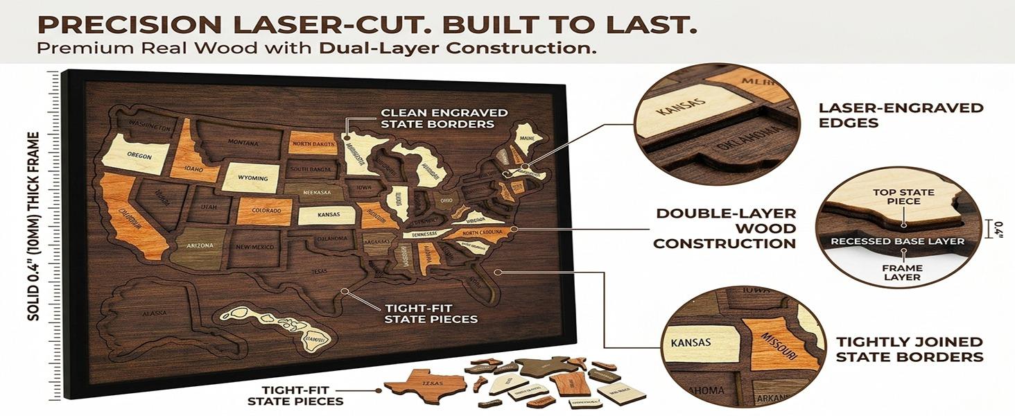 Map puzzle, wooden U.S. travel map puzzle, anniversary gift, children's geography puzzle, or perfect holiday gift for couples and families, record your journey, memory making, home decor, unique traveler gift, best Mother's Day gift