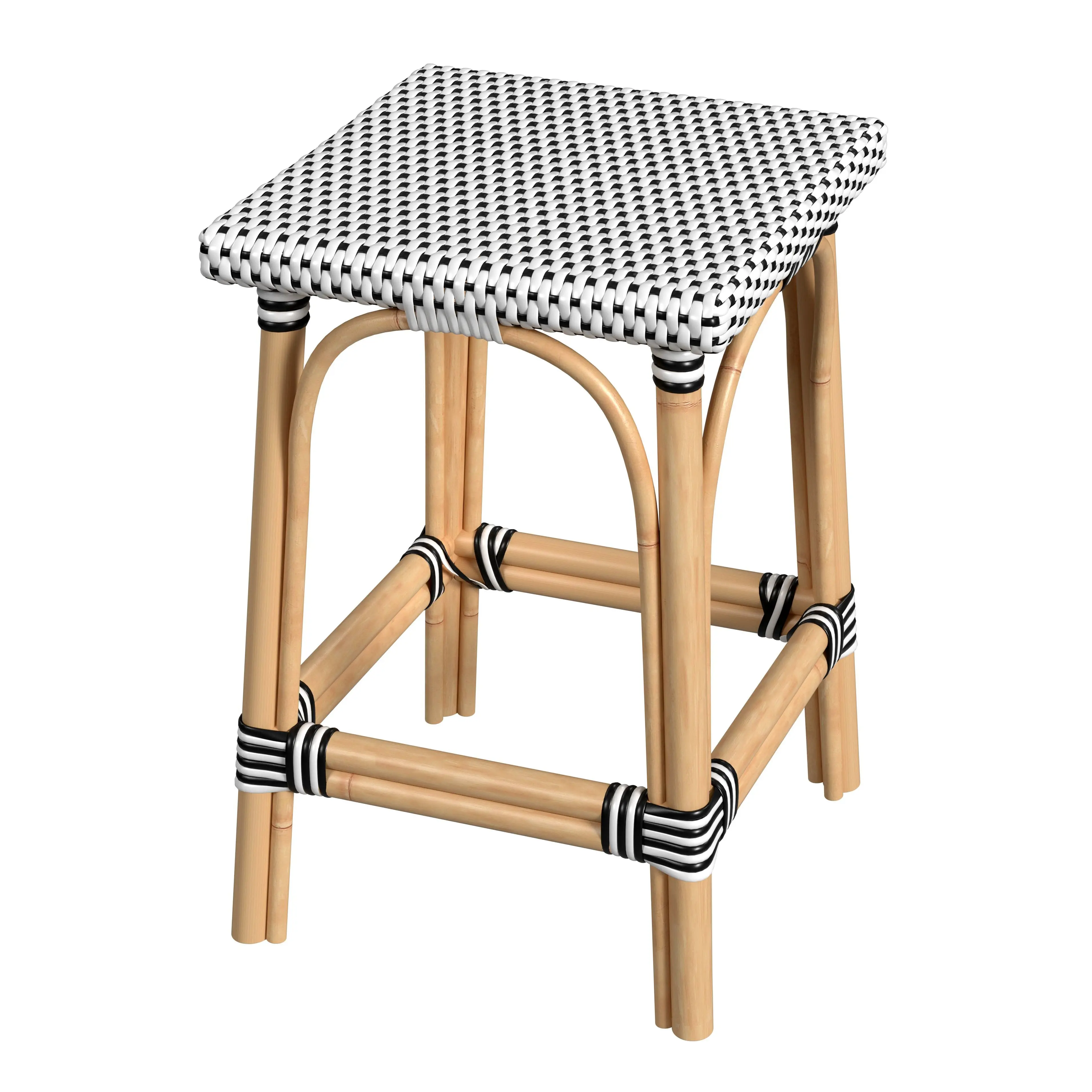 Butler Specialty Company Riviera 24 in. Seat Height Square Rattan Backless Counter Stool, Black and White