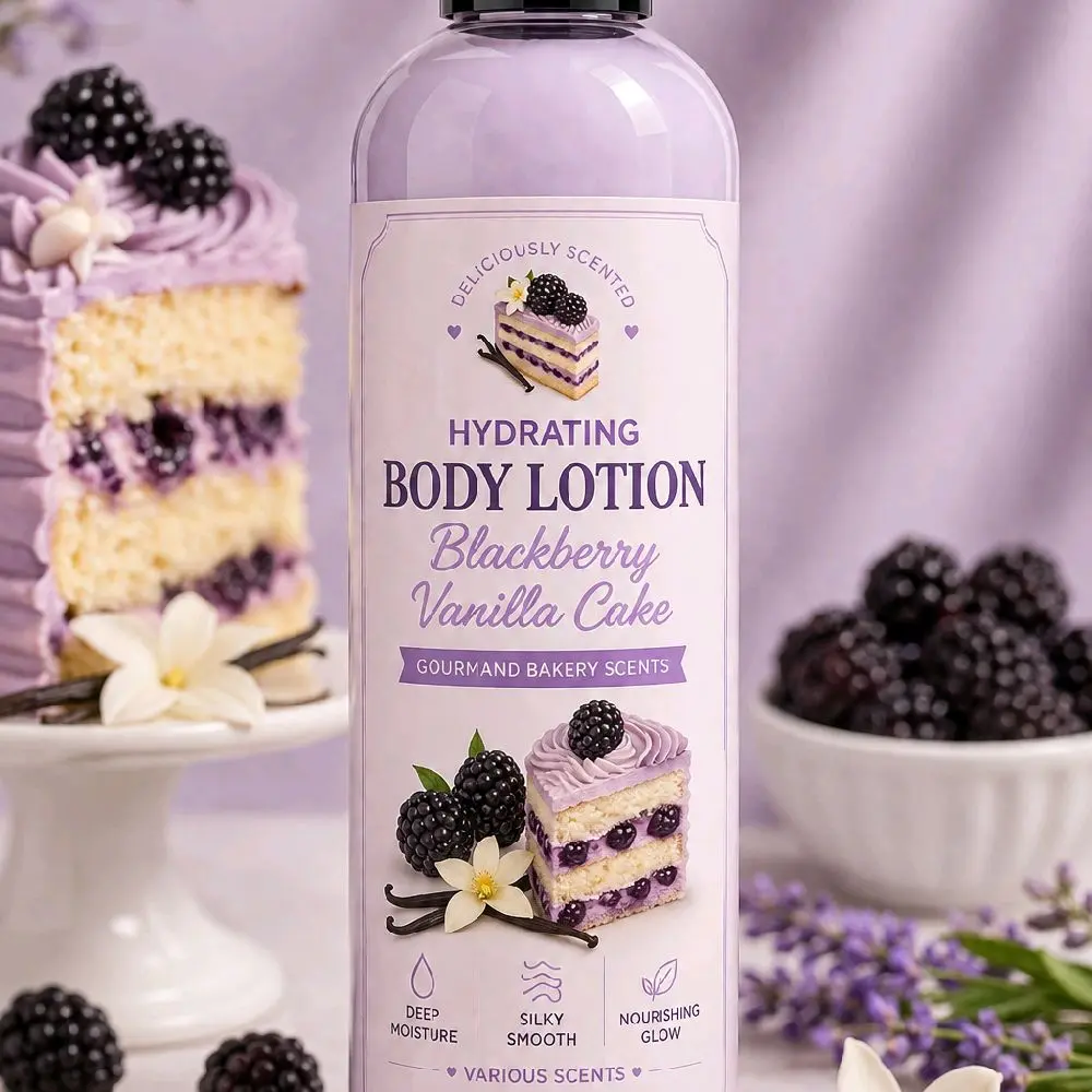 Bakery Scented Body Milk Lotion (8oz) - Non-Toxic, Cruelty-Free Hydrating Formula with Glycerin & Jojoba Oil for Adults, Universal Use - Enchanting Scents: Strawberry Macaron, Vanilla Cashmere, Caramel Sundae, Fireside S'mores - Targets Cracked Heels