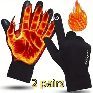 2 Pairs of Men's and Women's Winter Gloves, Suitable for Running, Hiking, Touchscreen Use, Cold-proof and Warm, a Winter Essential. Non-electric, for Extreme Cold Weather. Thermal Gloves - Windproof, Snowproof, Touchscreen-compatible Winter