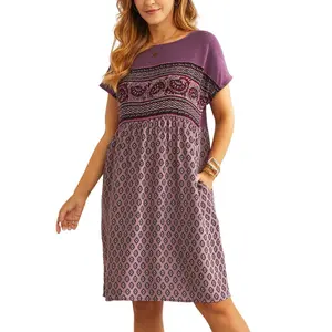 Suzanne Betro Dresses Purple & Wine Geometric Boatneck Shift Dress Size 2X Casual Womenswear Comfortable Comfy