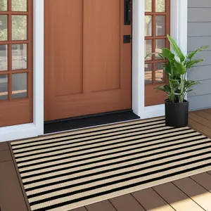 Outdoor Porch Rug Fall Front Door Mat 24"x51", Washable Black and Tan Striped Outdoor Rugs Front Door Rug Cotton Woven Kitchen Rugs Small Area Rugs for Entryway Patio Bedroom Bathroom