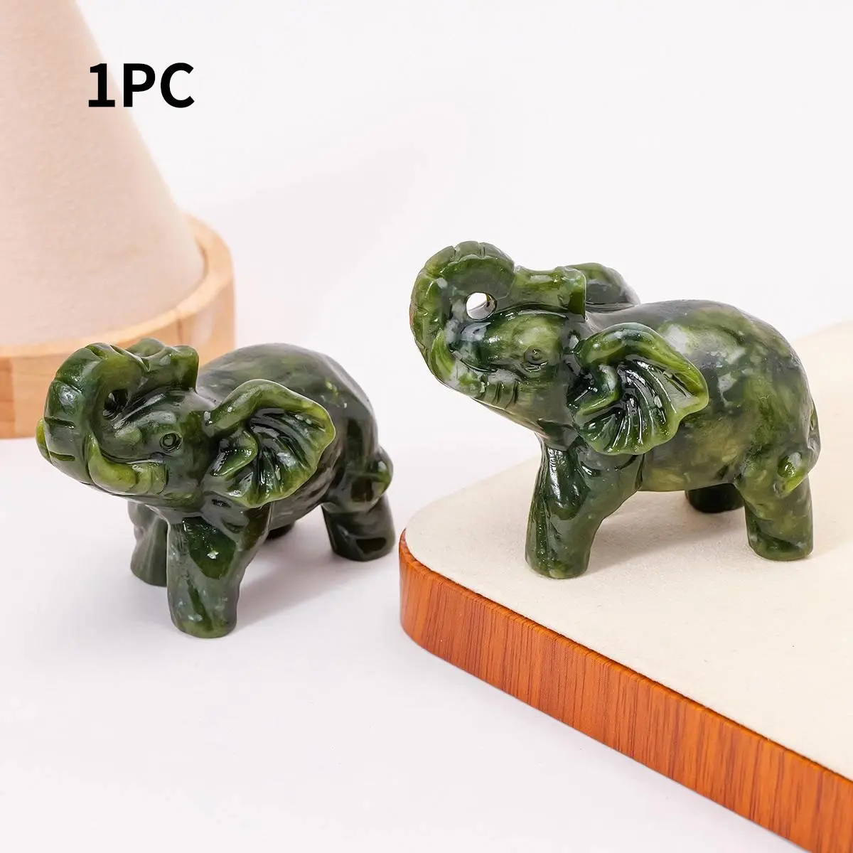 Natural Jade Elephant Statue, Hand-Carved with Reiki Energy, Serene Home Decor, Decorative Ornaments, Healing Crystal Figurine, St. Patrick's Day Gift, Festive