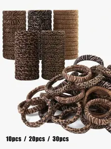 Women's Leopard Print Soft Elastic Hairbands, Suitable for Thick Hair, Ponytail Clips, 2 Inch Diameter, 5 Colors Available, Elastic Hair Accessory