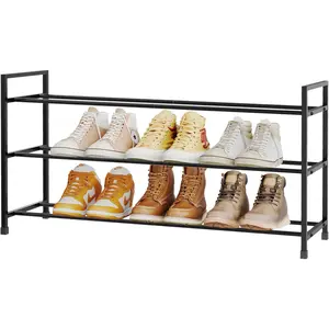 3-Tier Shoe Rack Storage Organizer for Closet, Small Space, Front Door, Sturdy Metal, Black