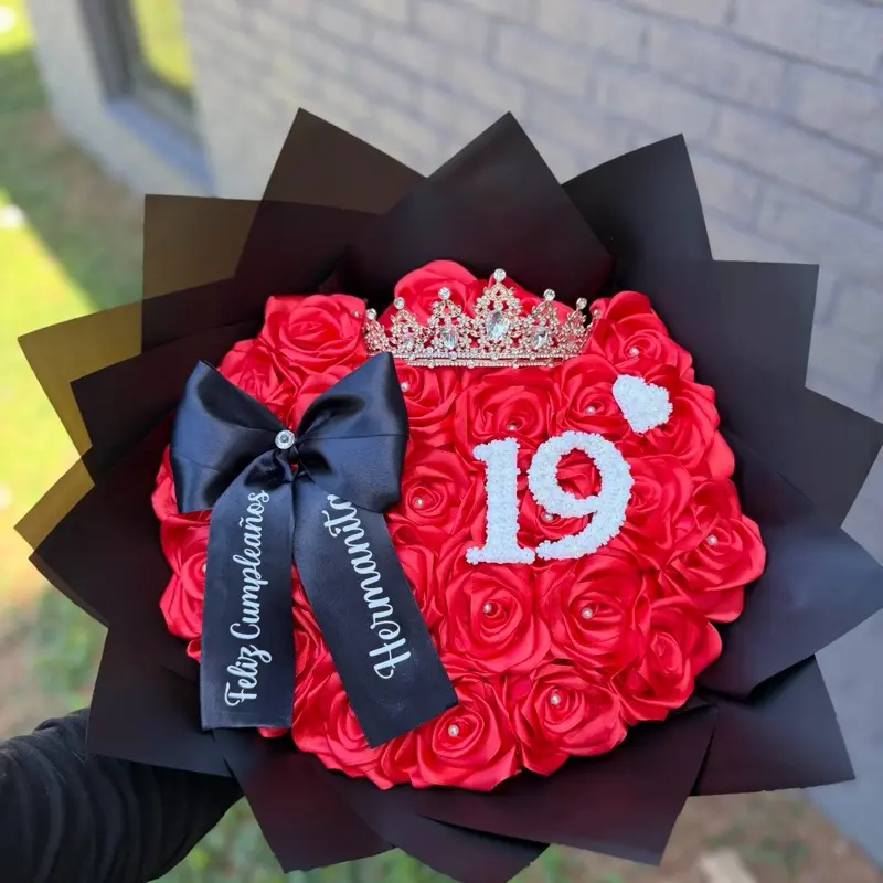 25 Eternal Ribbon Rose Bouquet with Large Crown and Bow