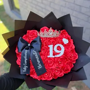 25 Eternal Ribbon Rose Bouquet with Large Crown and Bow