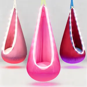 Hanging Hammock Bed with Glowing Feature, Inflatable Pillow Chair with Air Seat Cushion, Soft Lounge Swing, Hand Washable, Indoor Outdoor Relaxation Choice, Material options include nylon and canvas, Swing Chairs (pink)