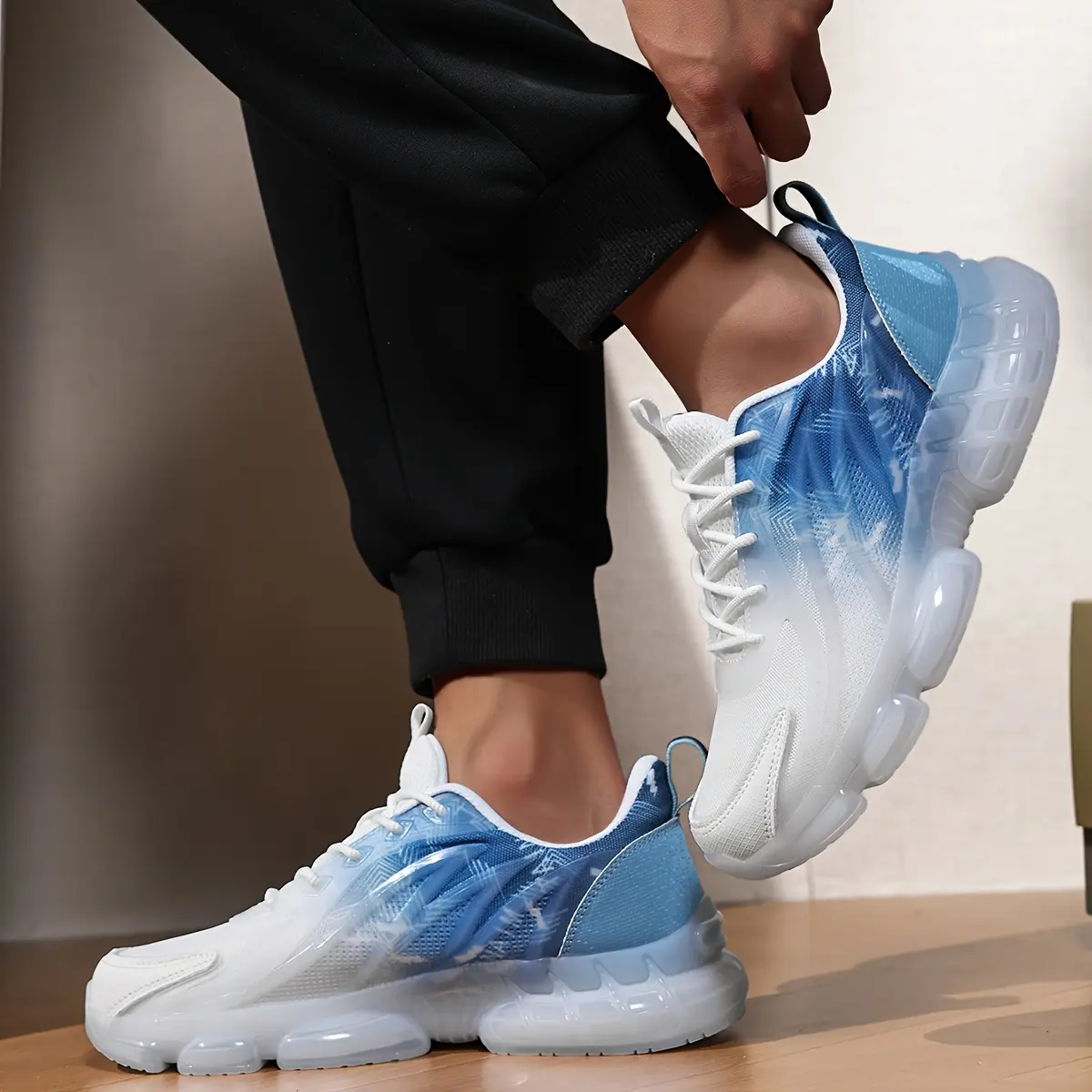 Men's Platform Dad Shoes Shock-Absorbing Buffer Mid-Top Sneaker, Breathable Gradient Color Non-Slip Pu Sole Casual Shoes ink ix we trust Closed Trainer Runner Footwear Running Training Athletic Classic 8136 White Blue