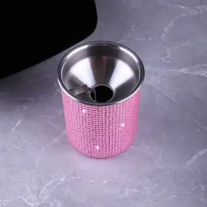 Stainless Steel Ashtray with Rhinestones, Shiny Anti-Flying Cigarette Ash Holder, Office Home Use, Durable and Stylish Design