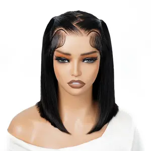 SUPERNOVA Glueless Styled Short Bob Wig Human Hair 13x4 Lace Front Braided Wigs For Black Women Straight Wear And Go Glueless Wigs Human Hair Pre Plucked Pre Cut Lace 200 Density(10 Inch)