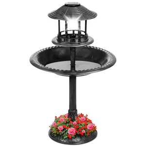 Best Choice Products Solar Outdoor Bird Bath Pedestal Fountain Garden Decoration w/ Fillable Planter Base