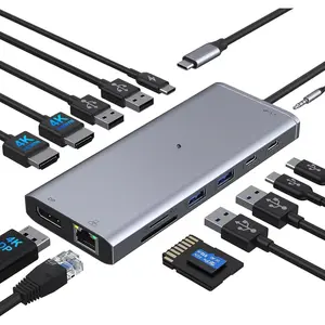 USB C Docking Station Dual  HDMI for  , Laptop Docking Station 3 Monitors Triple Display USB C Hub Dock to 2 HDMI 4K,DP,Ethernet,6 USB,PD,SD/TF, Audio, USB C Adapter 14 in 1 for