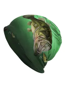 1pc Connors Fashionable Fish Print Skullies Beanies - Polyester Knit Skull Cap with Elastane for Stretch, Novelty Fishing Hat for Men