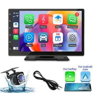 HIPPCRON 9 Inch Wireless Apple Carplay Touchscreen Display, Portable Installation, Supports Wireless Android Auto & Rearview Cam, Bluetooth-compatible USB Aux