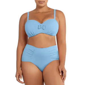 PARFAIT VIVIEN BIKINI SET - S8162 WOMENS BALCONETTE BIKINI TOP UNDERWIRE VINTAGE INSPIRED SWIMWEAR AND S8165 WOMENS HIGH WAIST BIKINI BOTTOM FULL COVERAGE RETRO SWIMWEAR - DREAM BLUE