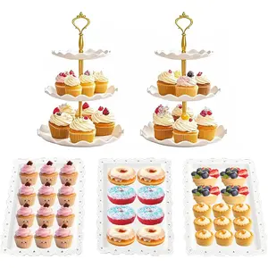5 Pieces Cupcake Stand Set, 2 PCS 3 Tier Cupcake Stands with 3 Pieces Appetizer Trays Dessert Table Display Set for Mother's Day,, Tea and Wedding
