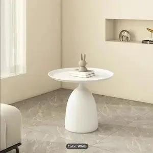 1pc White Minimalist Side Table, Creative Wrought Iron Side Table For Living Room, Small Coffee Table, Floor Tray Corner Table, Bedside Table