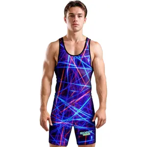 Exxact Sports Sublimated Adult Wrestling Singlet - Premium Powerlifting Singlet for Men Singlets (Lazer)