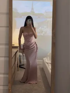 Swan Blush Lace-Up Corset Maxi Dress