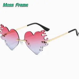 Flame Heart Gradient Sunglasses, UV400 Protection for Parties & Festivals Novelty Flame Heart Sunglasses, Funky Eyewear for Cosplay & Photoshoots  Rimless Fire Heart Sunglasses, Trendy Gradient Lenses for Raves & Concerts