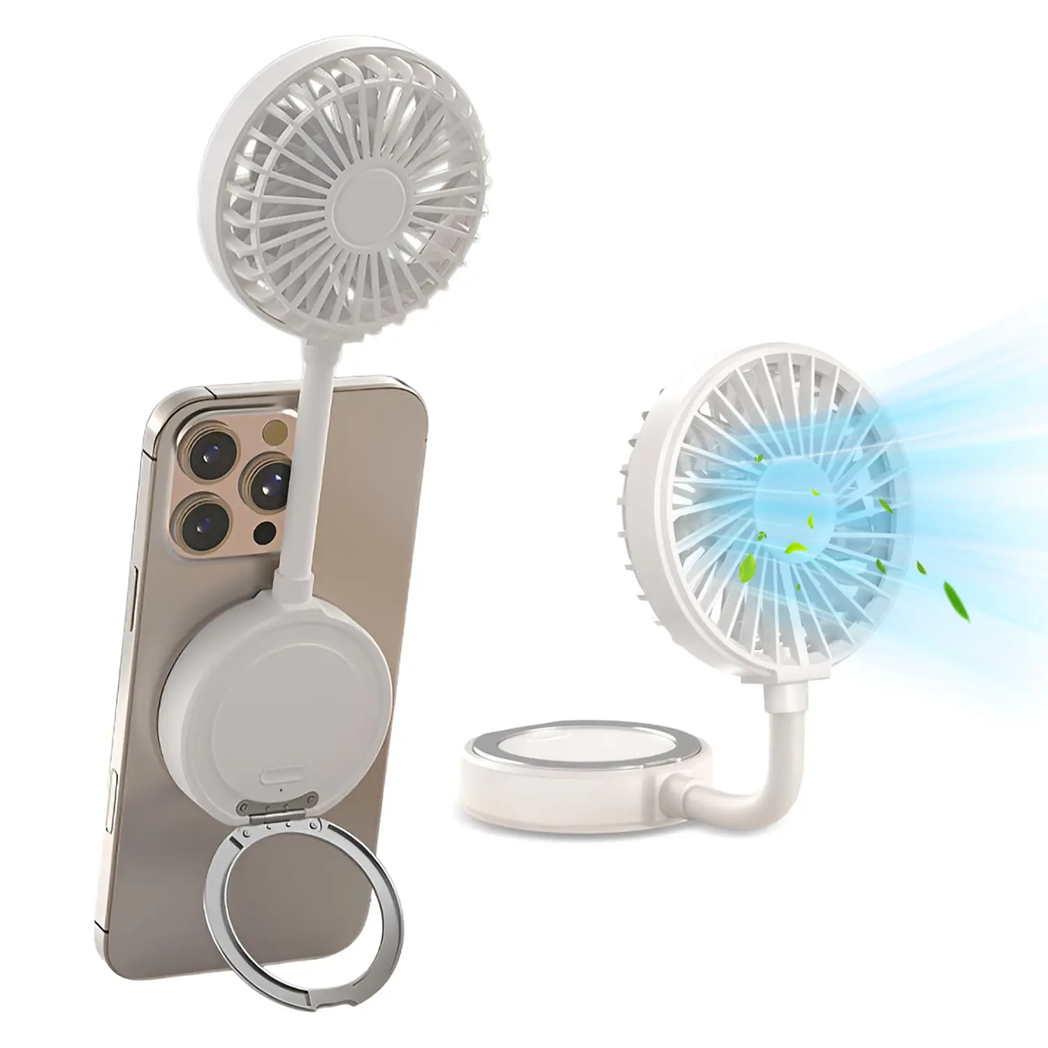 Magnetic Portable Fan Magsafe Compatible Mini Personal Fan with Hands-Free Phone Mount, Ultra-Lightweight 6000RPM Powerful table fan for iPhone 17/16 pro, Desk, Car & Outdoor