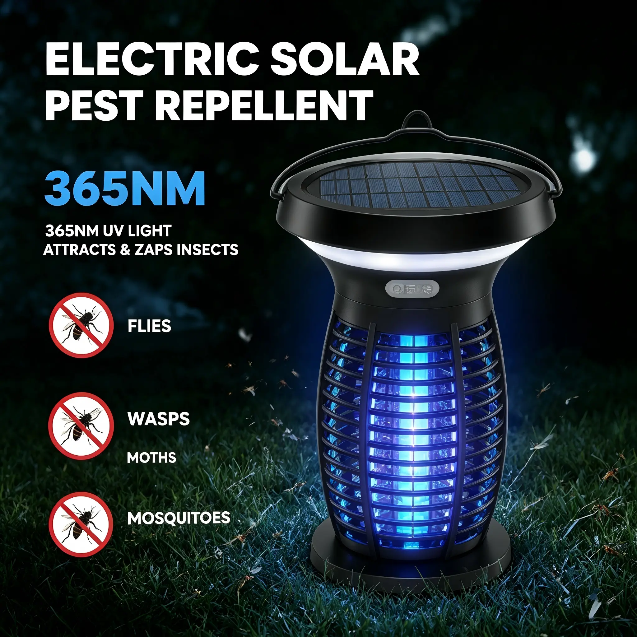 Solar Bug Zapper – 360° UV Mosquito Killer, Rechargeable, Portable & Safe Chemical-Free Insect Repeller