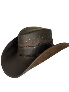 Handmade Leather Cowboy Hat: Brown Leather Western Hat, Concert Leather Hat, Biker Hat, Country Leather Hat, Ruidoso Brown Leather Hat, Cowboy Leather Hat, Cowgirl Black Leather Hat, Brown Leather Hat, Biker Brown Leather Hat.