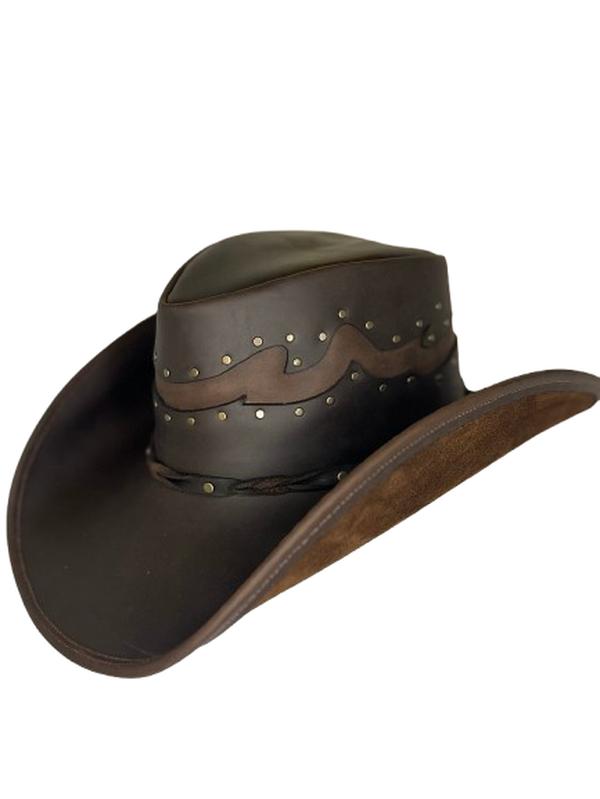 Handmade Leather Cowboy Hat: Brown Leather Western Hat, Concert Leather Hat, Biker Hat, Country Leather Hat, Ruidoso Brown Leather Hat, Cowboy Leather Hat, Cowgirl Black Leather Hat, Brown Leather Hat, Biker Brown Leather Hat.