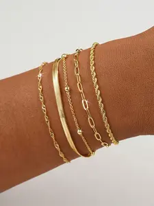 5 Piece Set Elegant Stackable Design Bracelet for Women, Daily Wear, Random Bead Number, Fixed Length, Perfect for Everyday Use