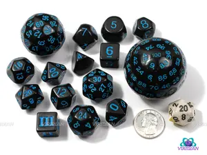 Black & Blue Unusual Set (15) | Strange, Weird Dice, Opaque | Acrylic Dice Set (15)