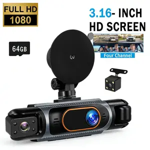 3.16'' Dash Cam 4 Channel Car DVR with 64GB Memory Card, Car Video Surveillance with 1080P Front 408P Rear Left And Right dashcam,SummerVibes