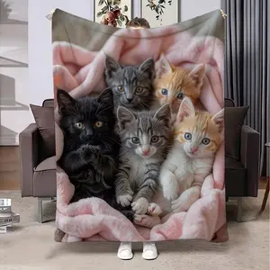 Soft Warm Cat Print Outdoor Blanket, Cozy Throw Blanket for Office, Camping, Travel, All Seasons, Summer Air Conditioning Blanket