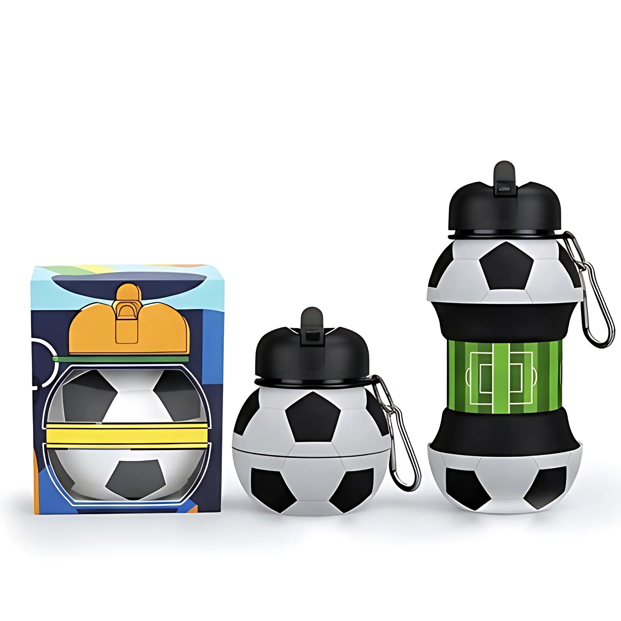 Foldable Water Bottle,1-Count Soccer Ball Design Football Water Bottle with Lid,Portable Leak-Proof Drinking Cup for Outdoor Sports and Travel,Leakproof Sports Bottle