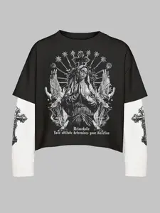 Men's Slim-Fit Long Sleeve T-Shirt, Saint Mary Cross Graphic Tee, Casual Streetwear Fashion Top for All Seasons, Perfect Gift Choice
