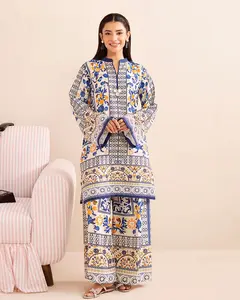 Everyday Luxe by Mona – Blue & Yellow Silk Lawn 2pc Co-Ord Set | MES2