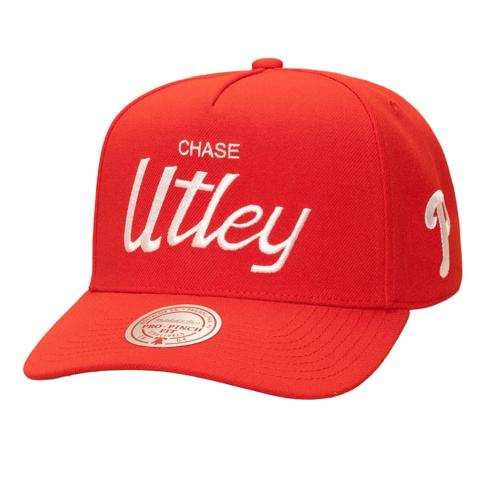 Chase Utley Philadelphia Phillies Red Cooperstown Player Script Pro Pinch Snapback Hat MLB Throwback Cap Adjustable Fan Gear Mitchell & Ness