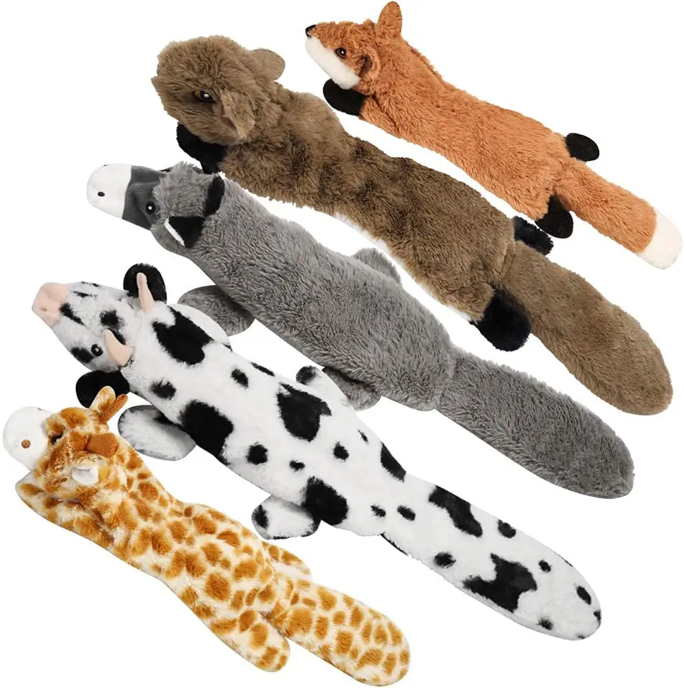 Nocciola 5 PCS Jungle Series Crinkle Dog Toys, No Stuffing Squeaky Dog Toys with Double Layer Reinforced Fabric, Squirrel Fox Cow Dog Toys for Small t