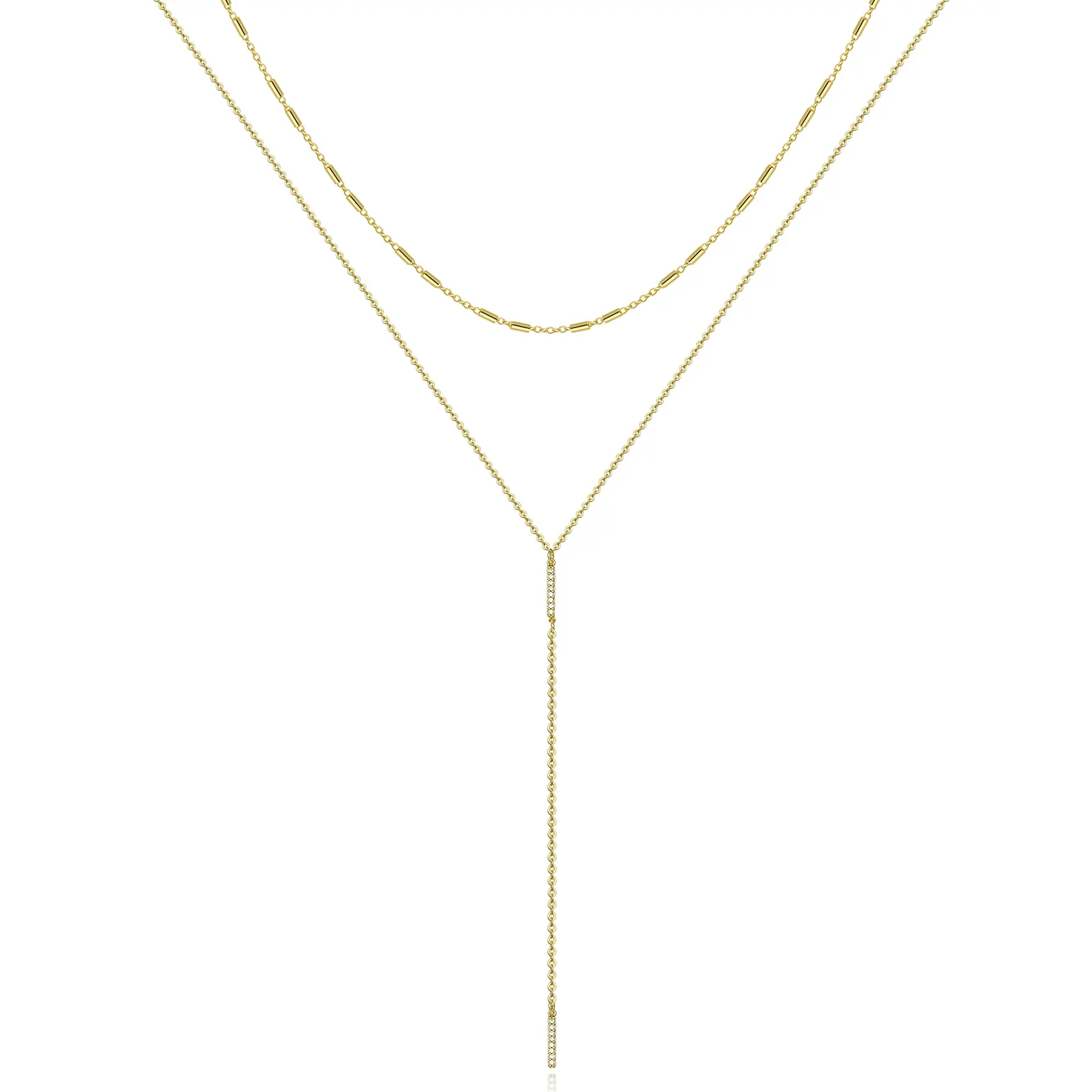 KissYan Gold Lariat Necklace for Women, Dainty 14K Gold Plated Y Shaped Cuban Chain Layered Long CZ Drop Pendant Choker Necklaces Fashion Jewelry Gifts