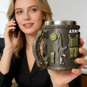 Creative Mugs Retro Army Design Coffee Cups & Beer Mugs Washable Reusable for Military Enthusiasts Collectors Men's Caves or Military Birthday Party Decorations Exquisite Craftsmanship Drinkware Tumbler - Reuse Vintage