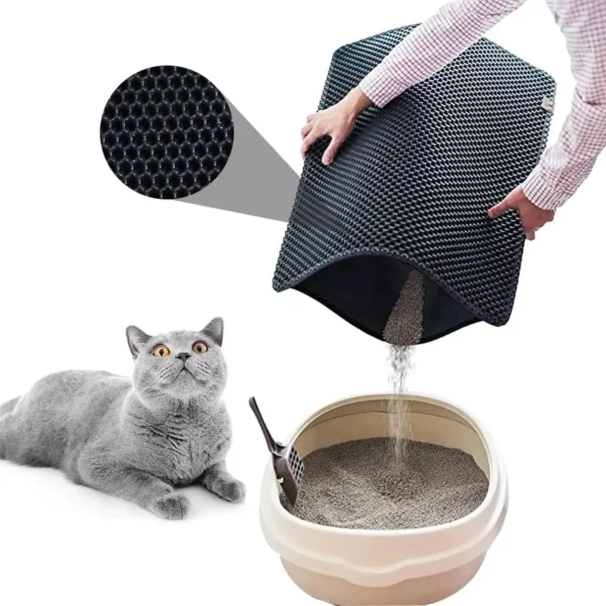 Double Litter Mat, Waterproof and Impermeable, Washable and Easy To Clean, No Longer Worry About Litter Splashing, Valentine's Day Gift, Pet Supplies