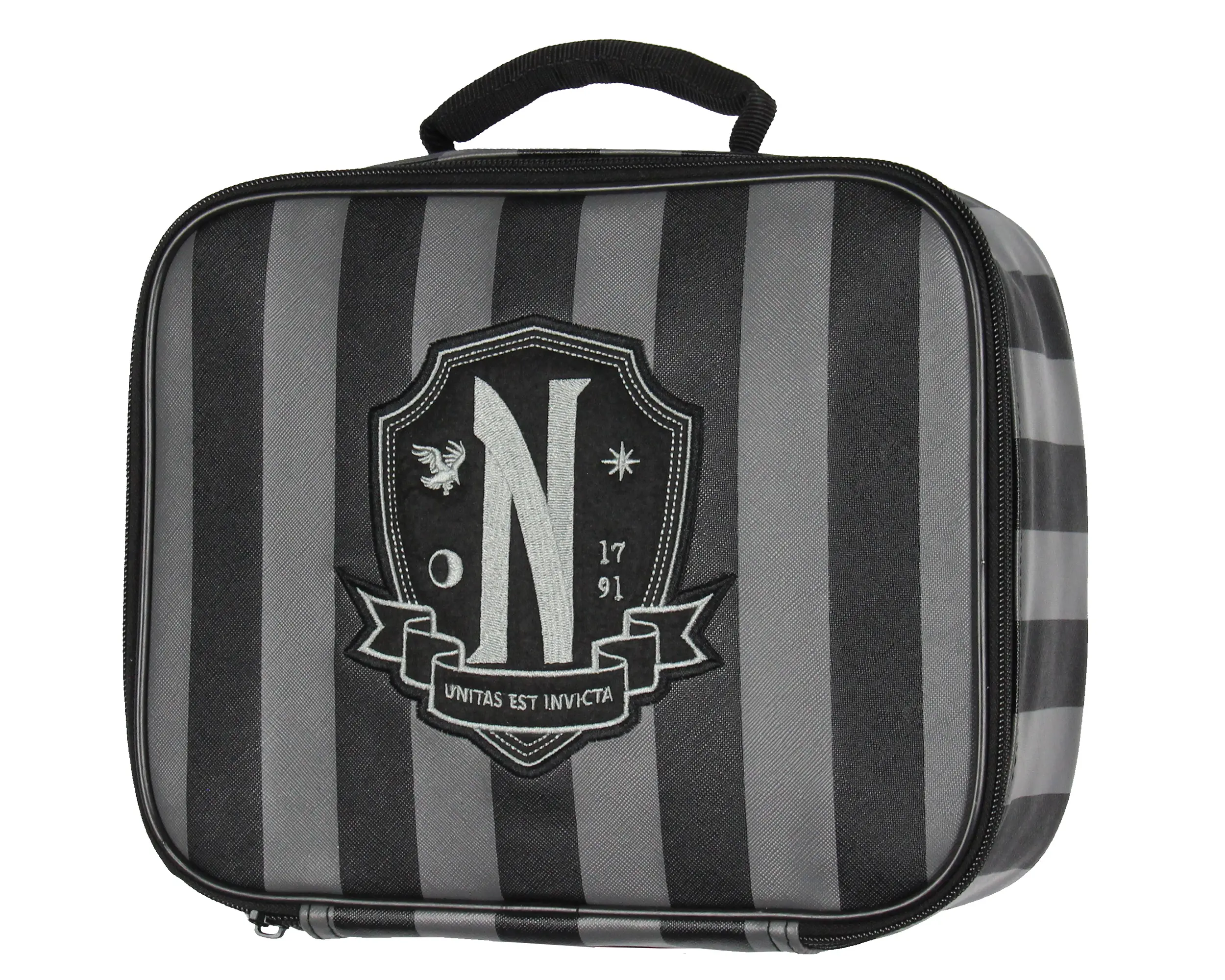 Addams Family Wednesday TV Show Striped Nevermore Academy Student Girls Insulated Lunch Box Food Tote Bag 10"
