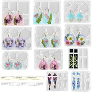 11 pieces DIY earring pendant silicone mold, equipped with 40 ear hooks and 40 connecting rings, used for making necklace pendants, earrings, etc., suitable for Halloween, wedding supplies