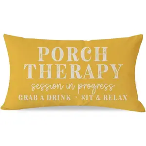 Spring Farmhouse Throw Pillow Cover 12X20 Inch Porch Therapy Session in Progress Yellow Outdoor Spring Summer Front Porch Patio Decorations Lumbar Decorative Throw Pillows Cases for Couch Decor