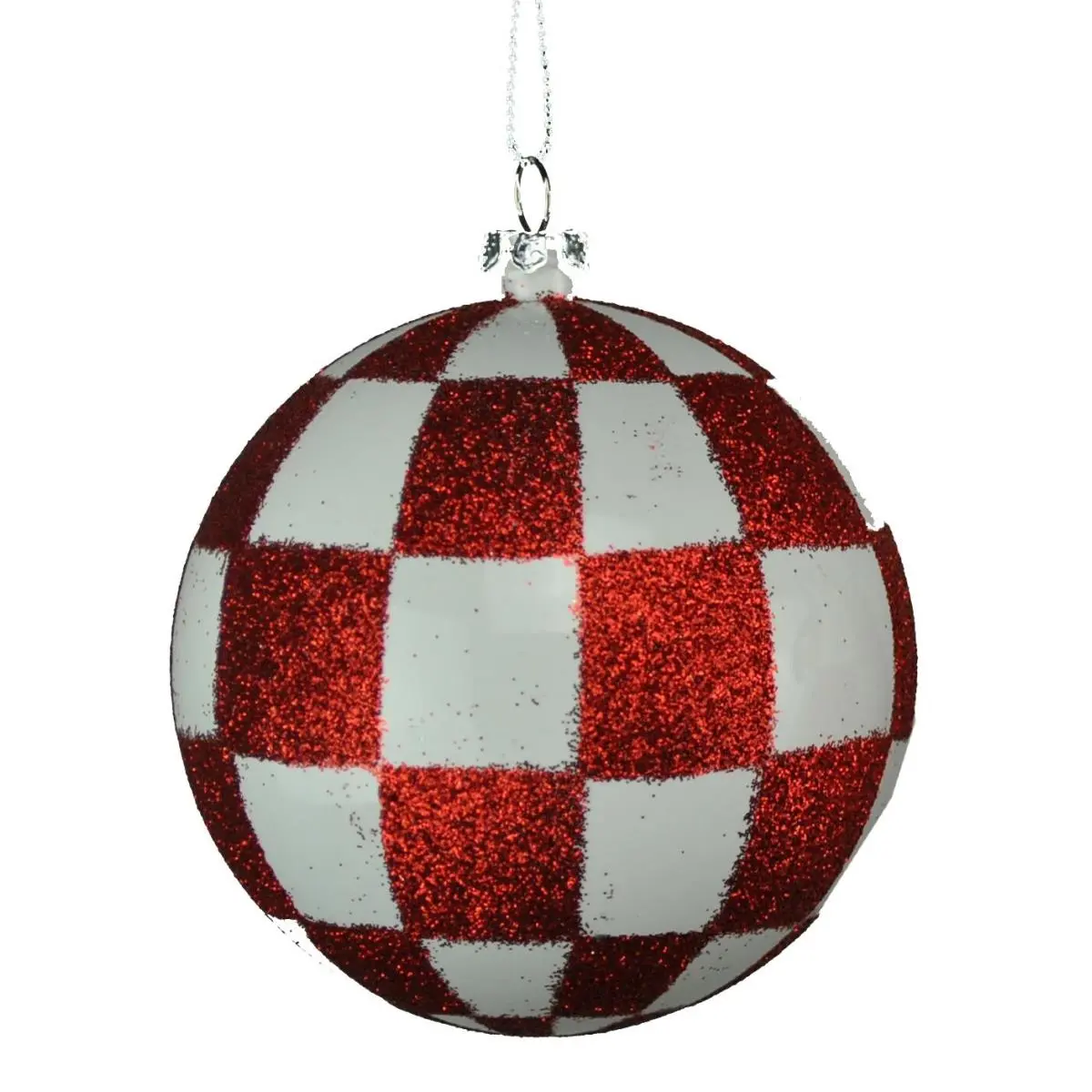 212 MAIN 80 mm Checkered Glitter Ball Ornament - White & Red Enamel Surface, Festive Decor, Room Decor, Brightening Home Supply, Birthday Party Gift, Family Holiday Pack