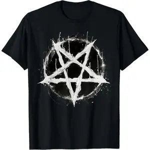 Men's Casual Fashion Natural Short-Sleeve Top, Satanic Devil 666 Pentagram Graphic T-Shirt