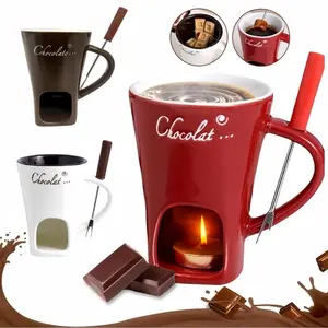 150ML/5oz Ceramic Ice Cream Cup with Fork, 2 Counts/set Creative Chocolate Cup, Coffee Cup, Drinkware for Home Office Use, Tumbler