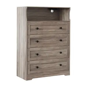 Modern Tall 4-Drawer Dresser with LED Lights & Charging Station – Slim Wooden Chest for Bedroom, Closet, Hallway – Space-Saving Storage Cabinet