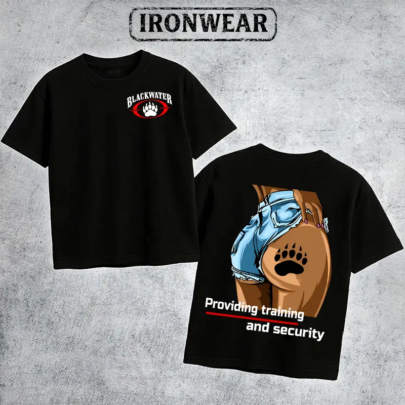 IronWear Blackwater Providing Training And Security Girl Graphic T Shirt Men's Retro Tactical Logo Bear Paw Logo Graphic Tee Outdoor Sports Apparel Gift Men